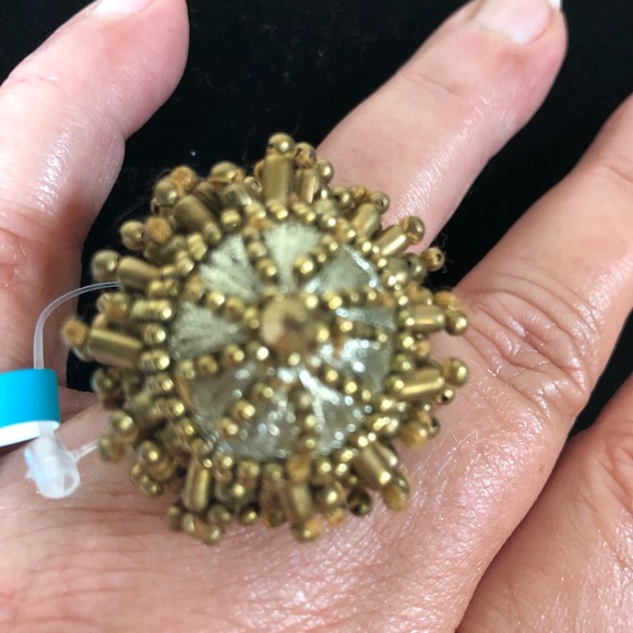 Shiraleah Anthropologie Ring Ofelia Crown Neutral Cream Brown Boho Wood Beads - Picture 2 of 8